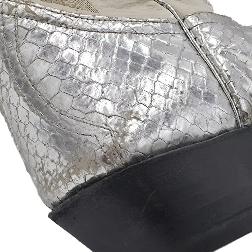 Vintage 1970s Mens 11D Larry Mahan Silver Metallic Snakeskin Cowboy Boots Rare - Picture 13 of 16